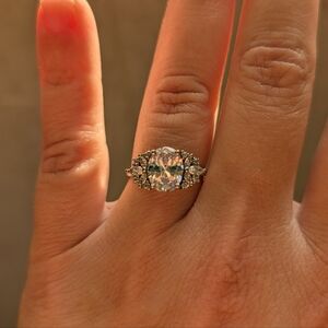 2Ct Unique 3 Stone Ring Cluster Vintage/Art Deco Oval Cut Ring